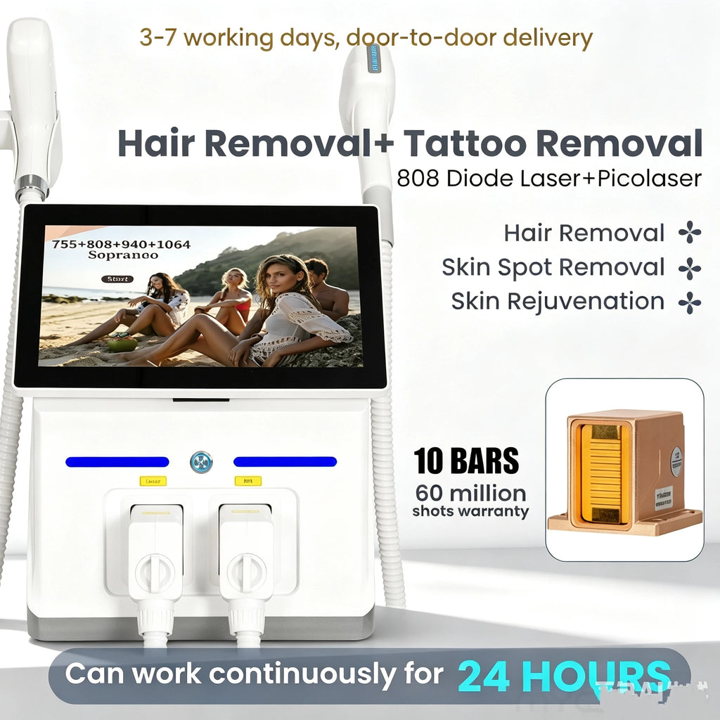 Máquina de Depilación Láser de Diodo 808 2 en 1 FAC Myoslim 10Bars, Máquina de Eliminación de Tatuajes de Picosegundos, Rejuvenecimiento de la Piel con 4 Longitudes de Onda