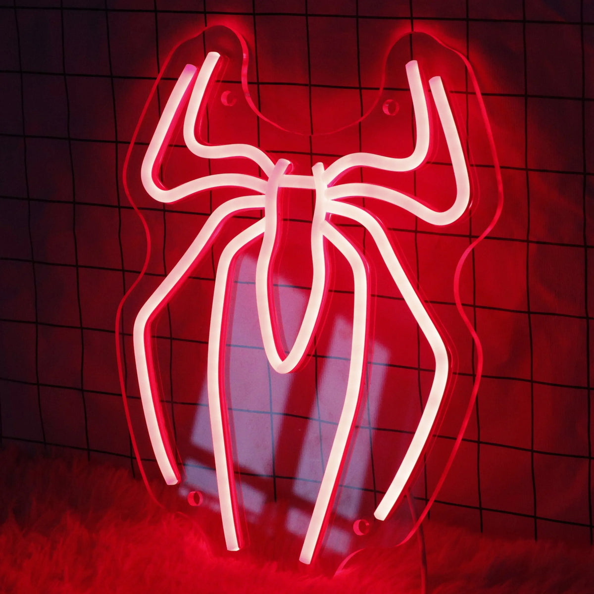 Letrero luminoso LED neón rojo con araña estilo anime para pared