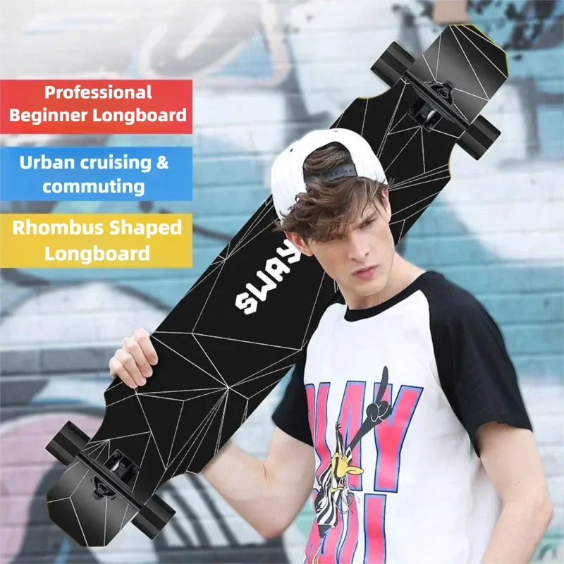 Patineta Longboard para Principiantes, Tabla de Baile con Plataforma de Madera de Arce de 9 Capas y Ruedas de PU para Niños, Niñas y Adolescentes, para Desplazamientos Urbanos