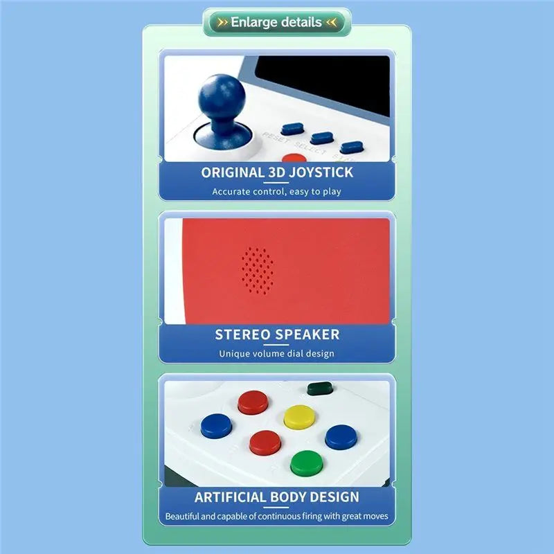 Consola de videojuegos retro mini arcade A10R A6PLUS, más de 1000 juegos, pantalla de 3.2 pulgadas, joystick integrado, compatible con salida de TV, arcade para el hogar B