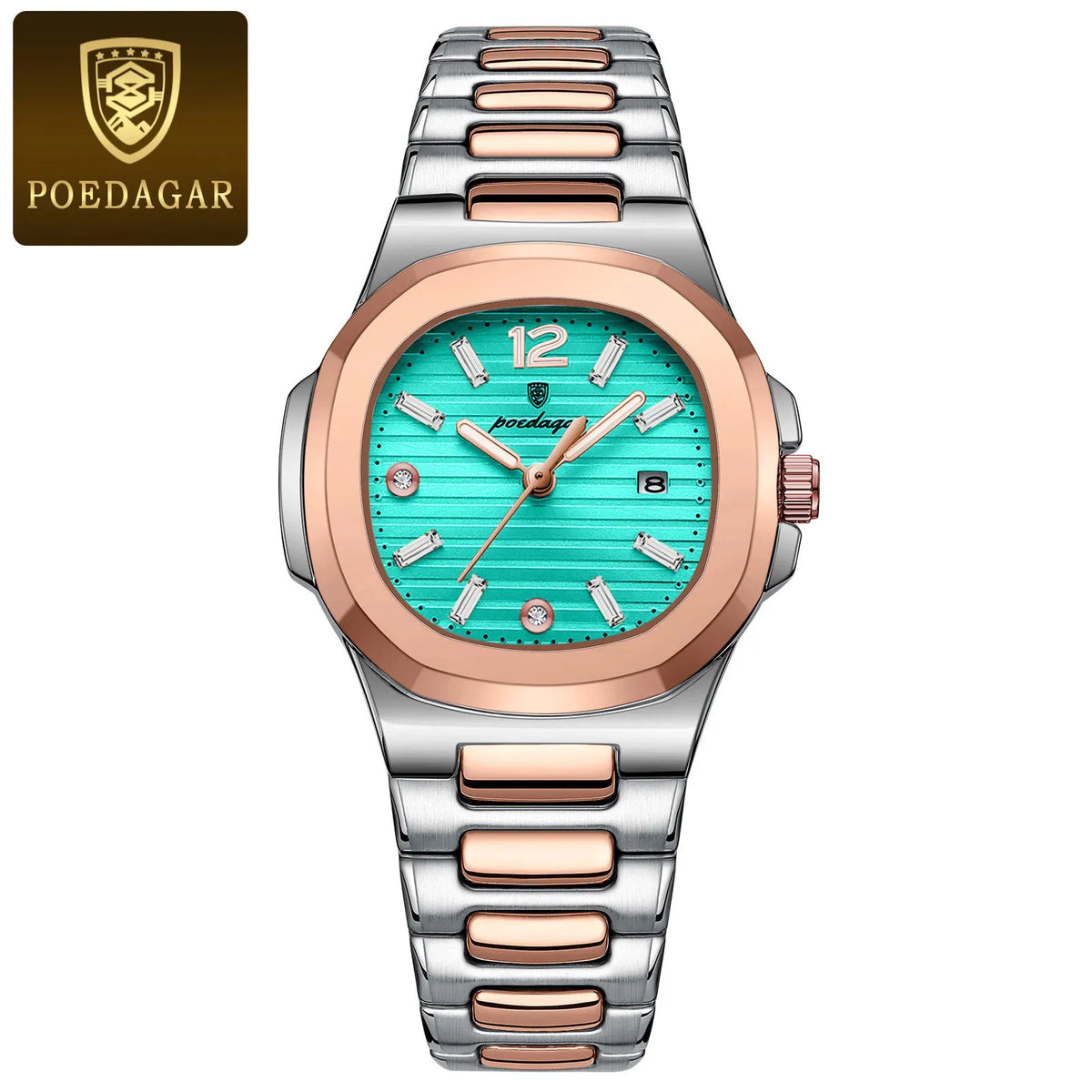 POEDAGAR Reloj de pulsera cuadrado de moda para mujer, luminoso, resistente al agua, con fecha, de lujo, de cuarzo de alta calidad para mujer, Reloj