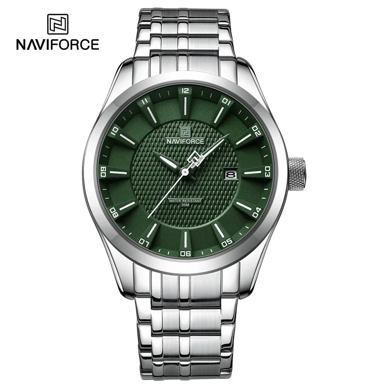 Reloj de cuarzo de lujo para hombre NAVIFORCE, reloj de pulsera informal moderno con correa de acero inoxidable resistente al agua