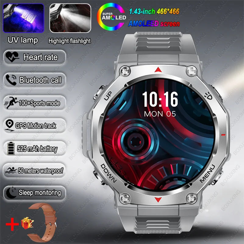 2026 Nuevo T-Rex 3 Reloj inteligente deportivo de grado militar con seguimiento de movimiento GPS, resistente al agua 5 ATM, frecuencia cardíaca, llamada Bluetooth HD, reloj inteligente para hombre