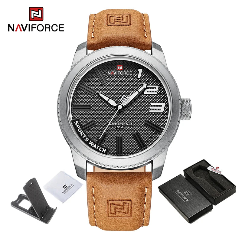 Reloj deportivo NAVIFORCE para hombre, estilo militar, resistente al agua 30 m, correa de piel, reloj de pulsera para caballero, informal y de lujo, Reloj Hombre