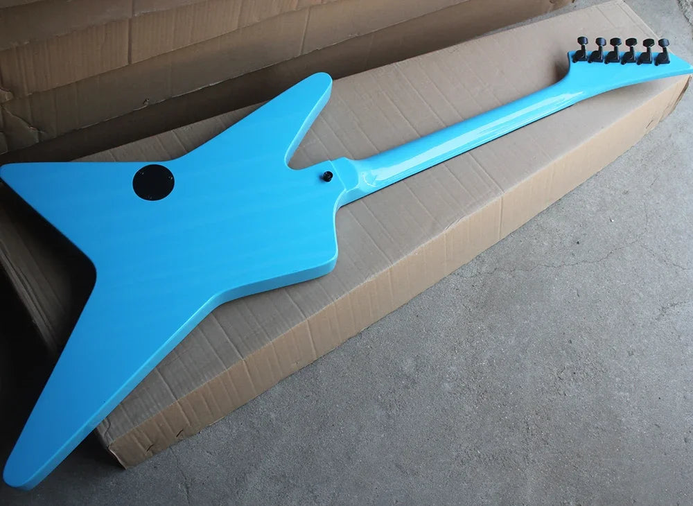 Guitarra Eléctrica Azul de Forma Inusual con Diapasón de Palisandro, 22 Trastes