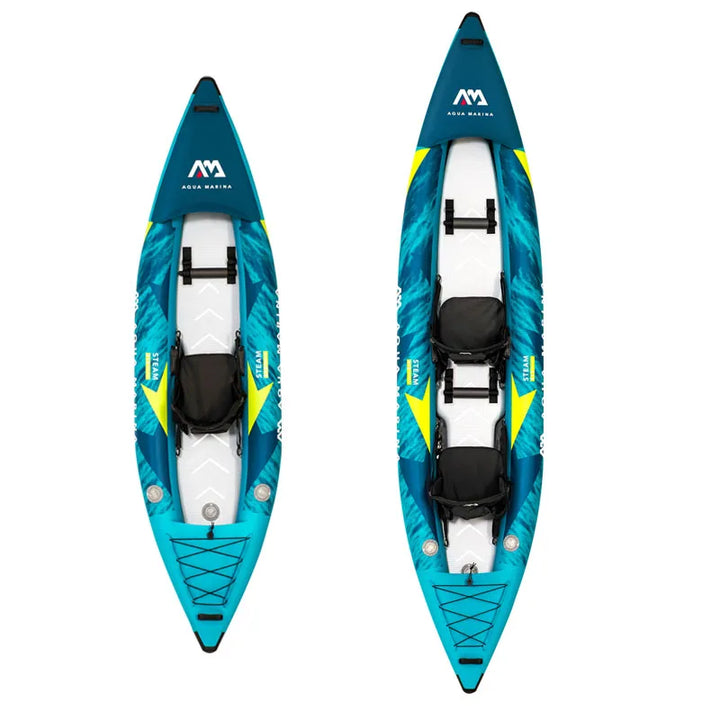 Kayak Inflable AQUA STEAM 312 para 1 Persona, con Piso de Tecnología Drop Stitch, PVC Reforzado 840D, Diseño Aerodinámico, Asiento con Respaldo Alto, Tecnología Deck Shield, para Deportes Acuáticos, Ríos, Lagos, Agua Du