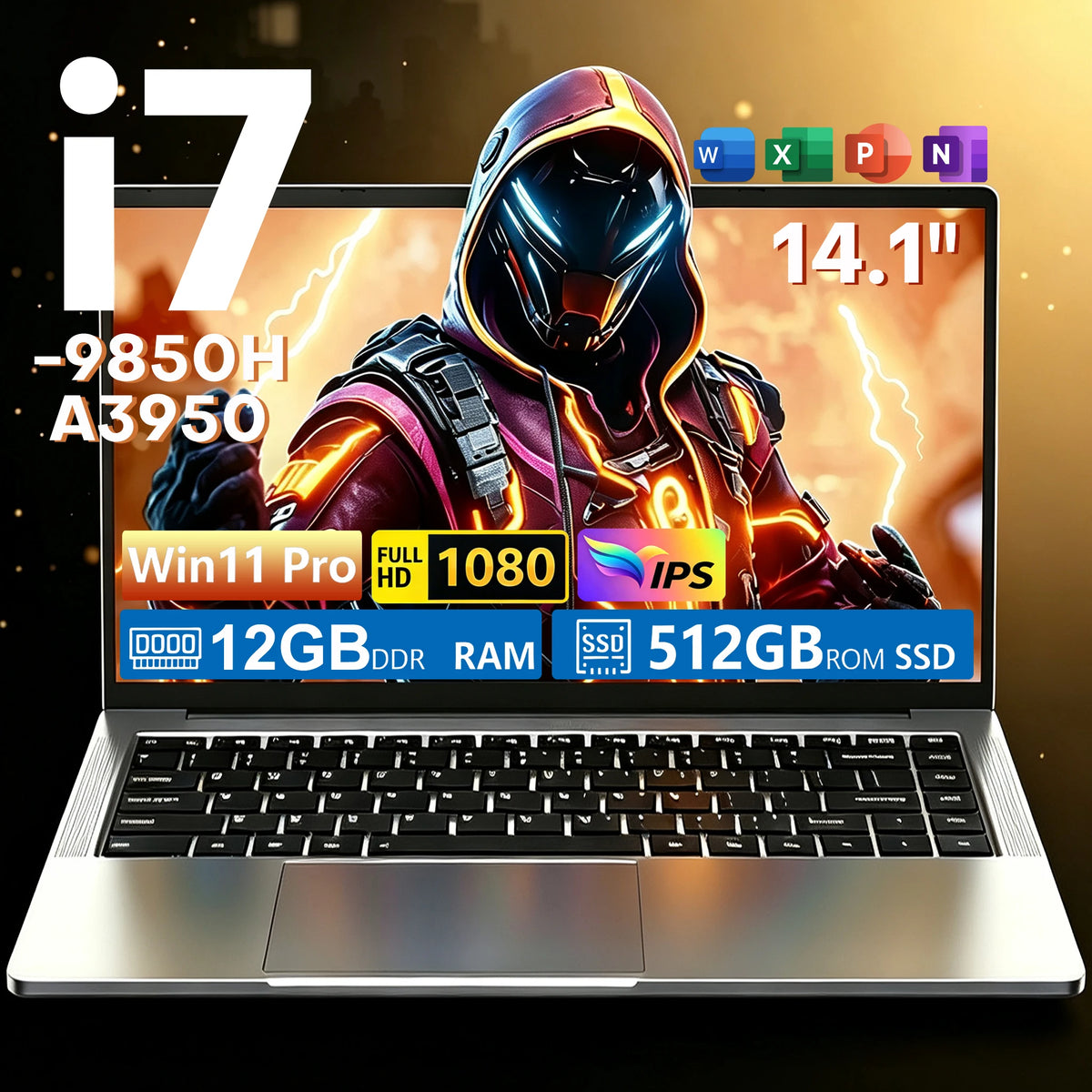 Computadora portátil de 14,1 pulgadas, con procesador Intel Core i7 9850H/Atom A3950, sistema operativo Windows 11, 12 GB de RAM, disco SSD de 512 GB o 1 TB, ideal para uso empresarial, estudios y oficina.