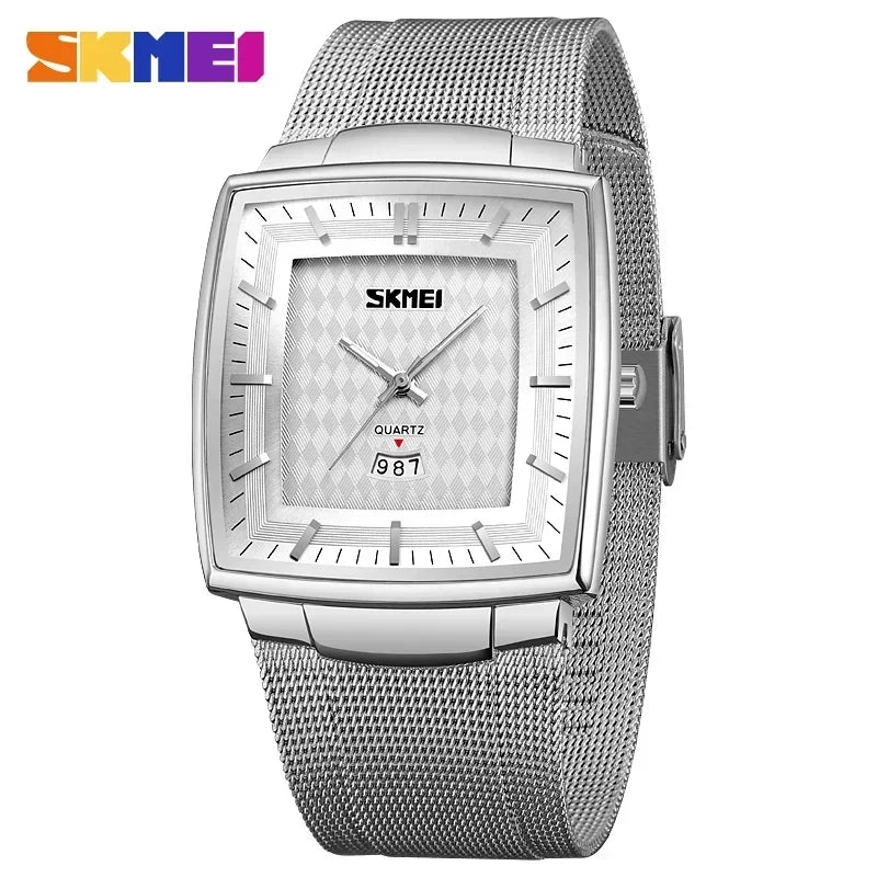 Reloj de cuarzo cuadrado de lujo SKMEI 9311 para hombre, de negocios, resistente al agua, de acero inoxidable, con calendario y fecha