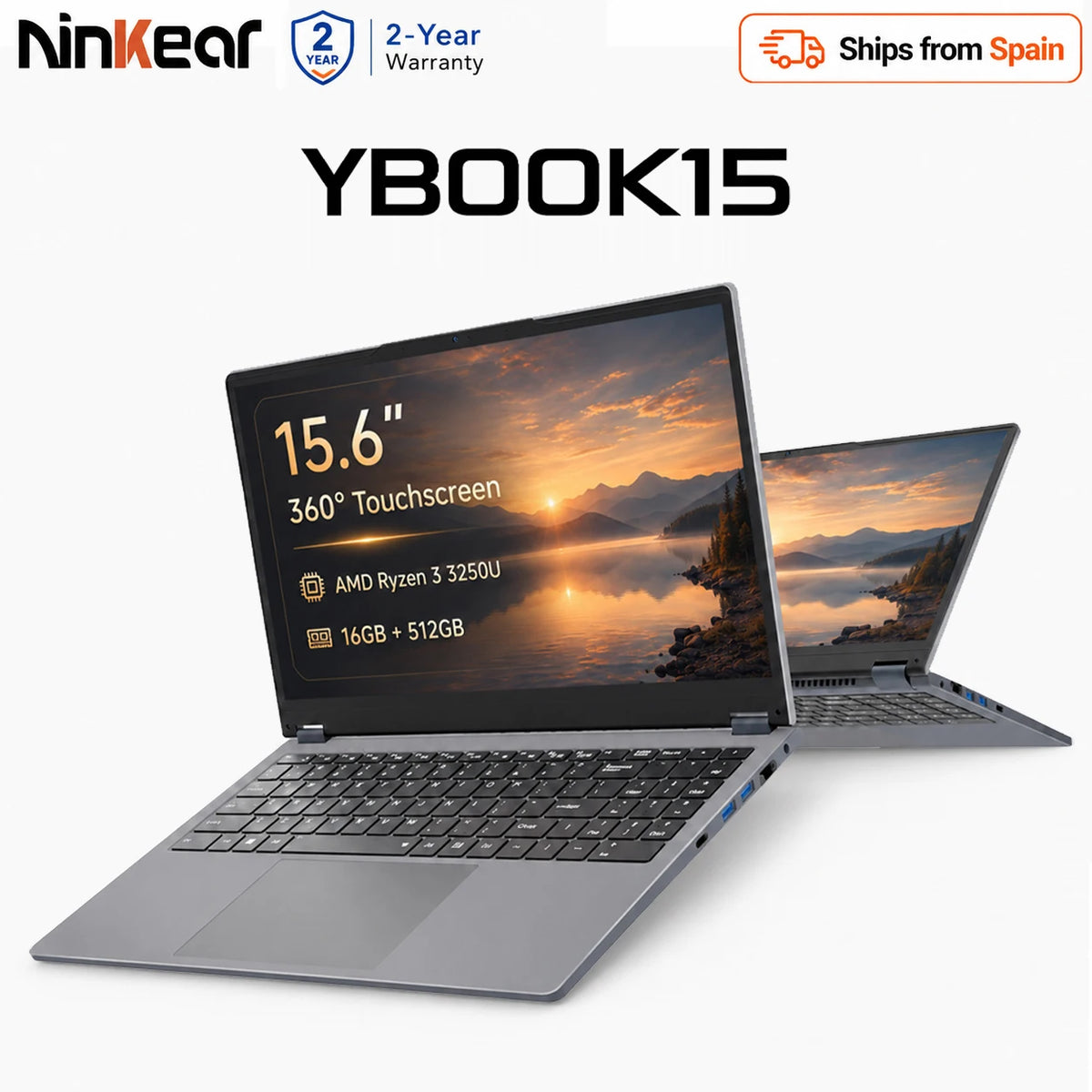 Ninkear Ybook15 2 in 1 Laptop 15.6'' Fhd Ips Touchscreen 360 °   Convertible Amd Ryzen 3 3250U 16Gb Ddr4 512Gb Ssd Wifi Bluetooth Backlit Keyboard Windows 11 Notebook for Office Study