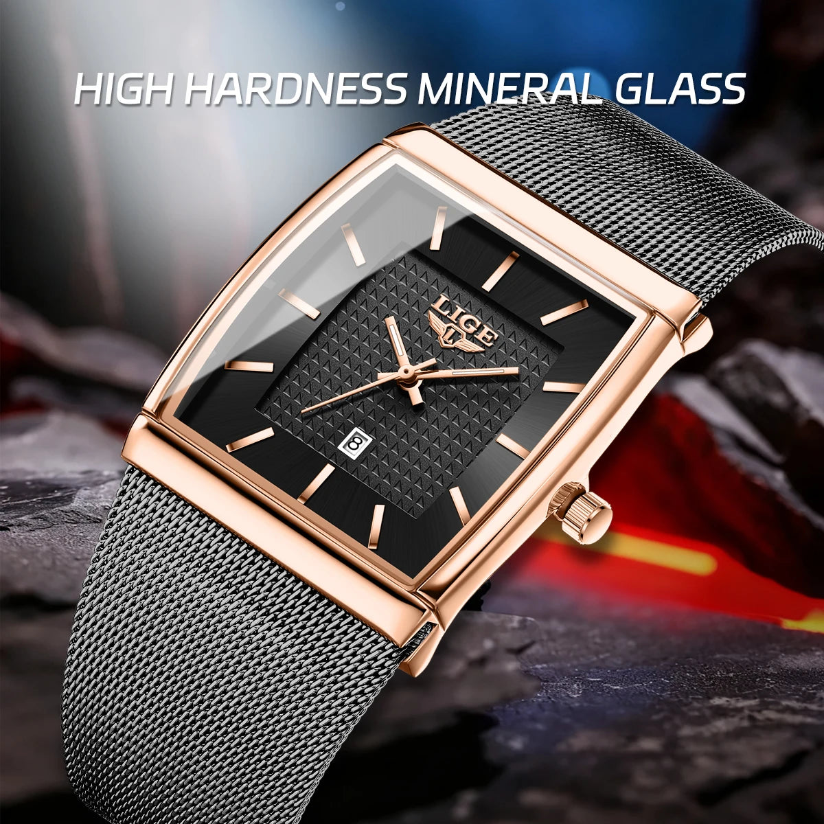 Relojes de lujo LIGE 2026 para hombre, moda, negocios, oro rosa, negro, ultrafinos, malla, resistentes al agua, luminosos, relojes de cuarzo para hombre