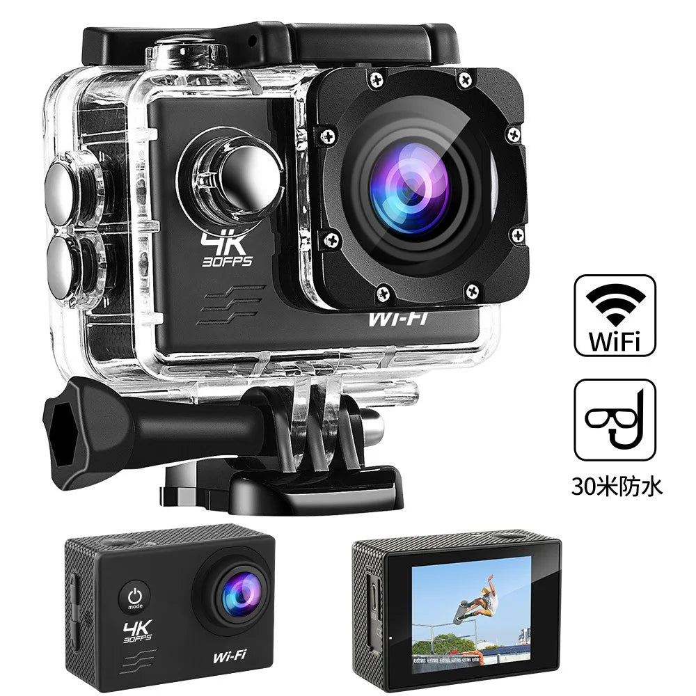 Cámara de acción 4K/30fps Ultra HD con WiFi y pantalla de 2.0 pulgadas 170 °   Cámaras de grabación de video para casco impermeable subacuático, cámara deportiva para exteriores
