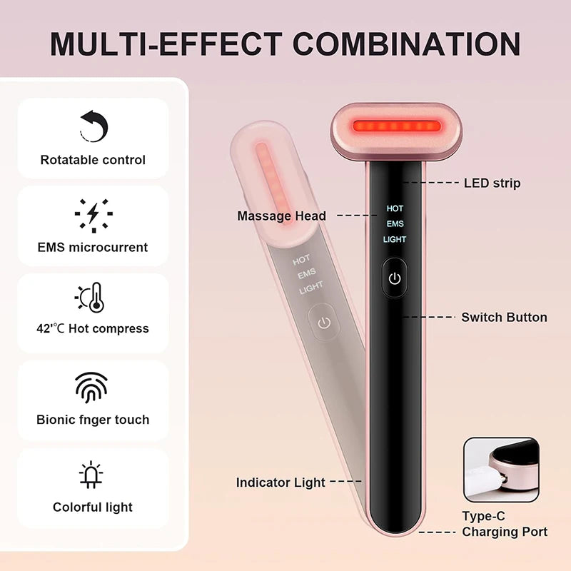 Dispositivo EMS para Lifting Facial, Varita Facial con 7 Colores de Luz, Masajeador Facial y Ocular, Reafirmante de Piel, Antiarrugas, Herramienta de Belleza para el Cuidado de la Piel