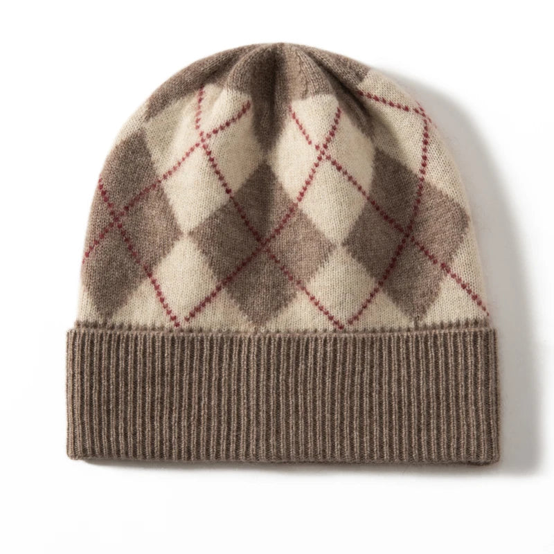 MERRILAMB-gorros a cuadros tonificantes para hombre y mujer, gorro informal suave de Cachemira 100%, gorros de punto a la cadera, gorros cálidos para Otoño e Invierno