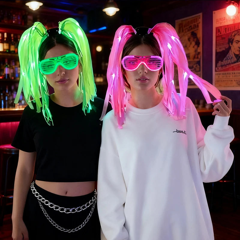 Divertida diadema trenzada LED intermitente, diadema iluminada con fideos para niña y mujer, sombreros de fiesta de Carnaval Rave, suministros para Bar, accesorios para espectáculo nocturno
