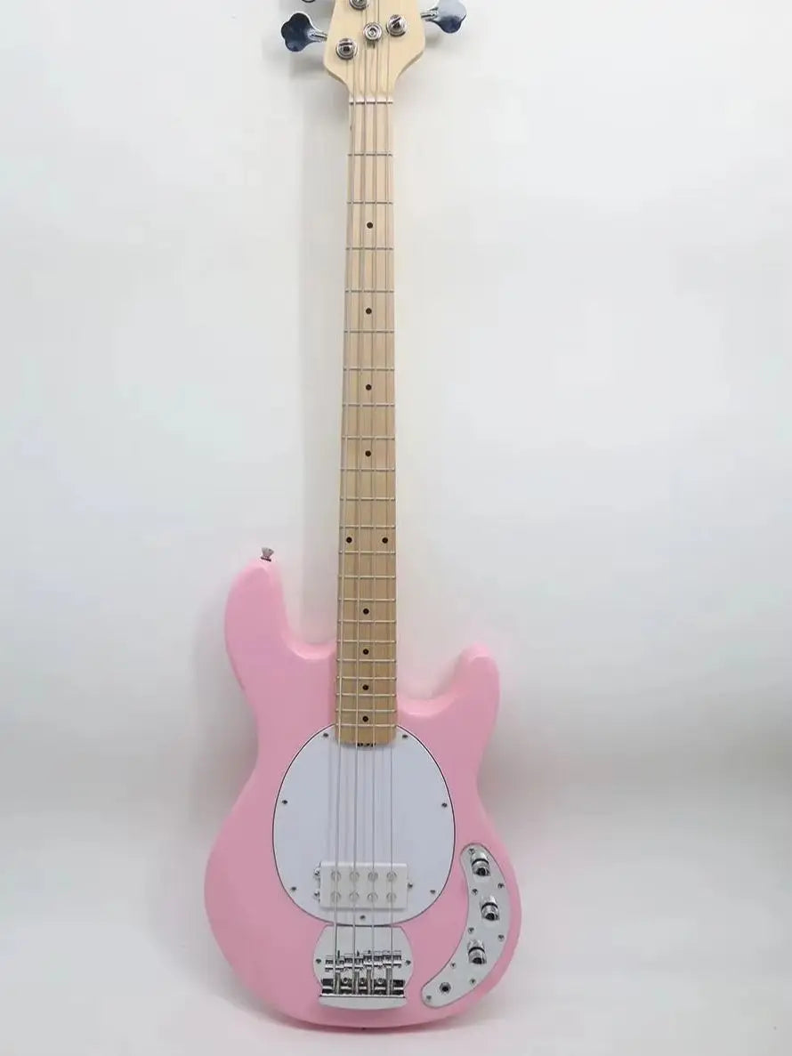 Bajo eléctrico de 4 cuerdas, color rosa, con pastillas pasivas, cuerpo de madera de caoba, mástil de arce, 22 trastes, 2V2T, para músicos.