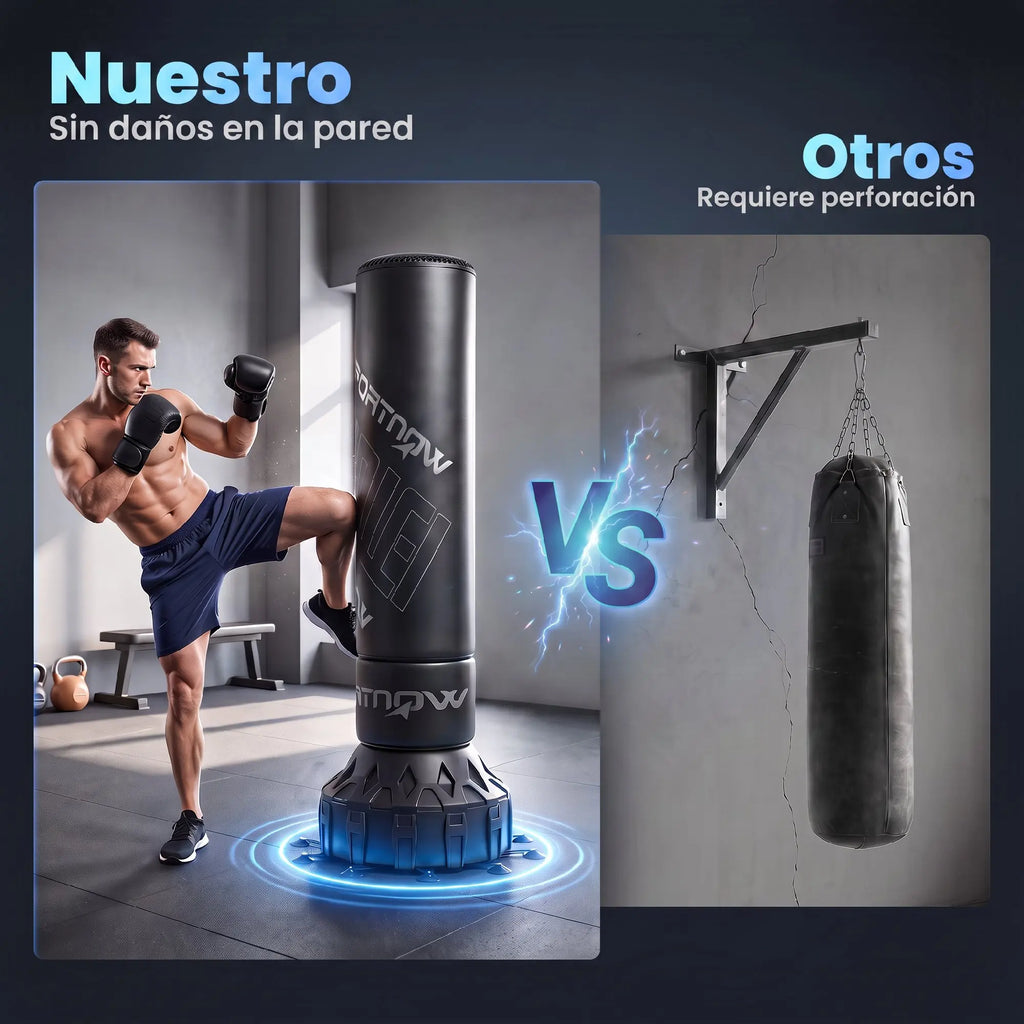 SPORTNOW Saco de Boxeo de Pie para Adultos 180 cm, Punching Ball Pesado con 20 Ventosas, Absorción de Impactos, Guantes, Base Rellenable de Arena 120 kg o Agua 70 kg, para Kickboxing, MMA, Muay Thai