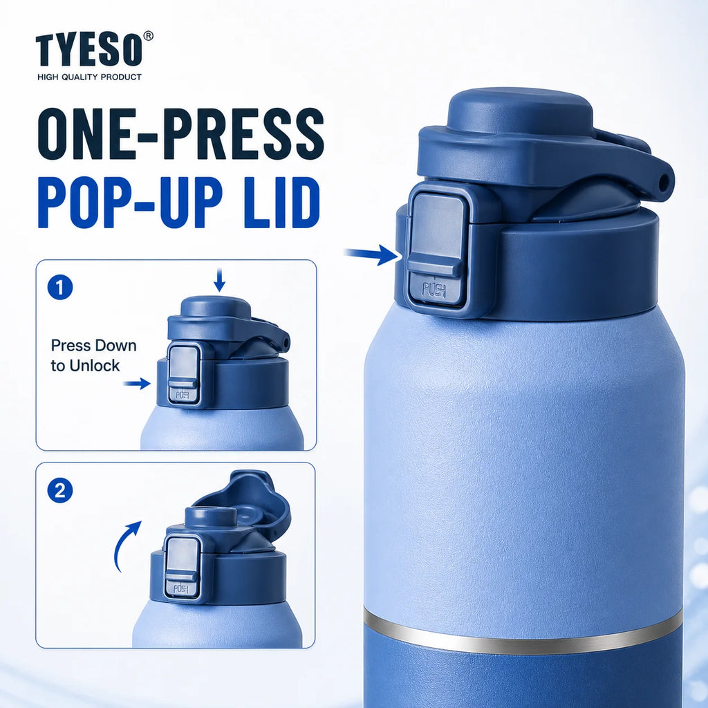 Taza de Viaje de Gran Capacidad Tyeso con Asa, Botella de Agua con Aislamiento al Vacío, Tapa a Prueba de Fugas, Utensilio para Beber para Senderismo al Aire Libre