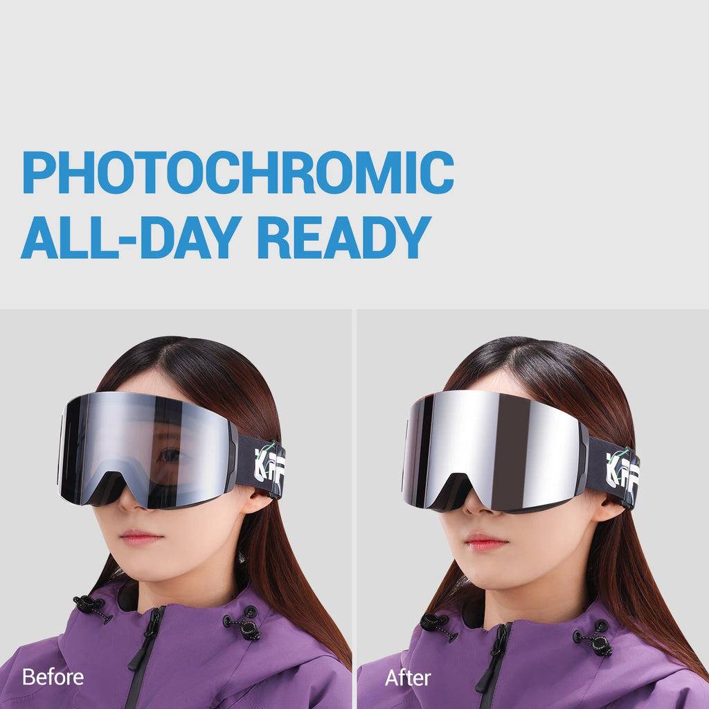Gafas de Esquí KAPVOE de Doble Capa Antivaho con Protección UV400, Gafas de Snowboard Resistentes al Viento y Antideslumbrantes para Deportes de Nieve