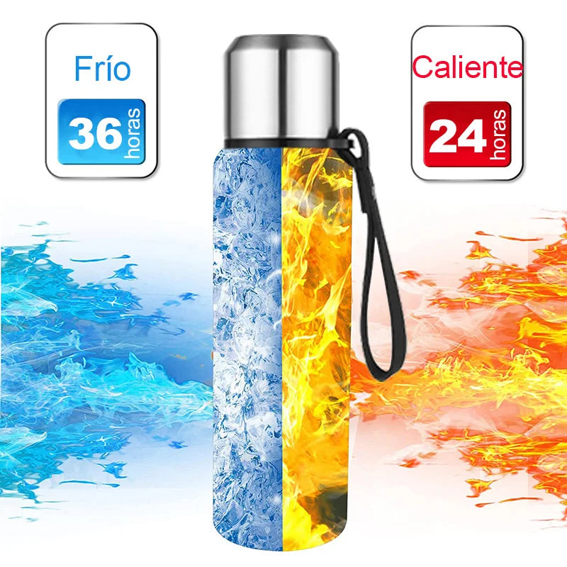 UPORS-Termo Portátil de Acero Inoxidable de Gran Tamaño, Botella Térmica, Frasco de Vacío Amplio, con Vaso Aislante y Cuerda de Agarre, Capacidad de 500/700/1000/1500ml