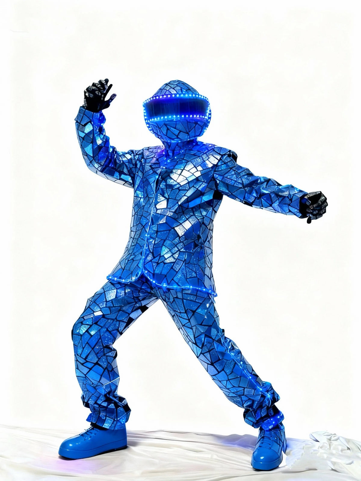Traje de robot LED con lentejuelas brillantes a todo color, con luces LED, para hombre, para bailar en festivales y actuaciones.
