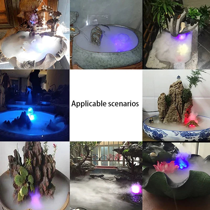 Mini nebulizador de luz LED de calabaza para Halloween, decoración para fiesta de Navidad, bonsái, acuario, humidificación, fuente de agua, máquina de niebla