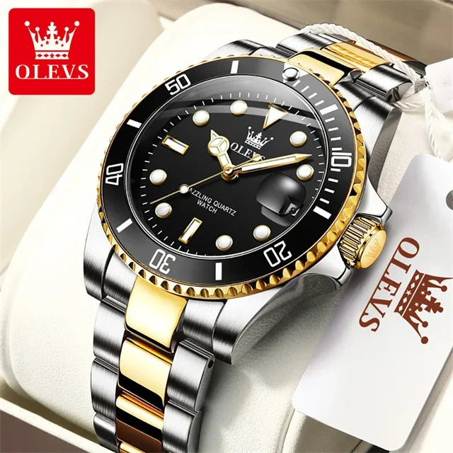 Reloj de cuarzo original OLEVS para hombre, reloj deportivo de acero inoxidable, resistente al agua, de moda, de lujo, de marca superior, reloj de pulsera para hombre 5885