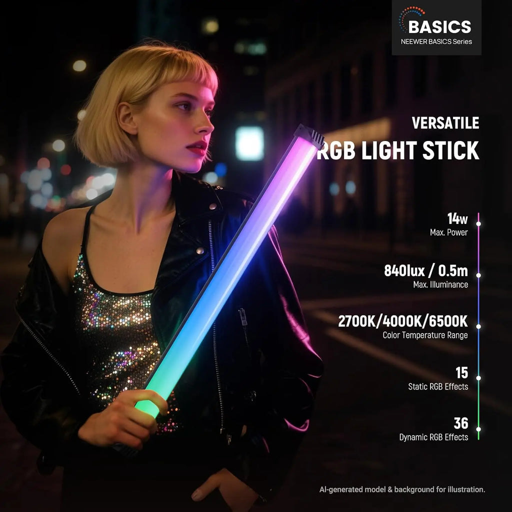 NEEWER Basics - Barra de Luz RGB Magnética de 21 Pulgadas, CRI95, Regulable, 14 W, Barra de Iluminación LED de Mano para Video con 51 Modos RGB