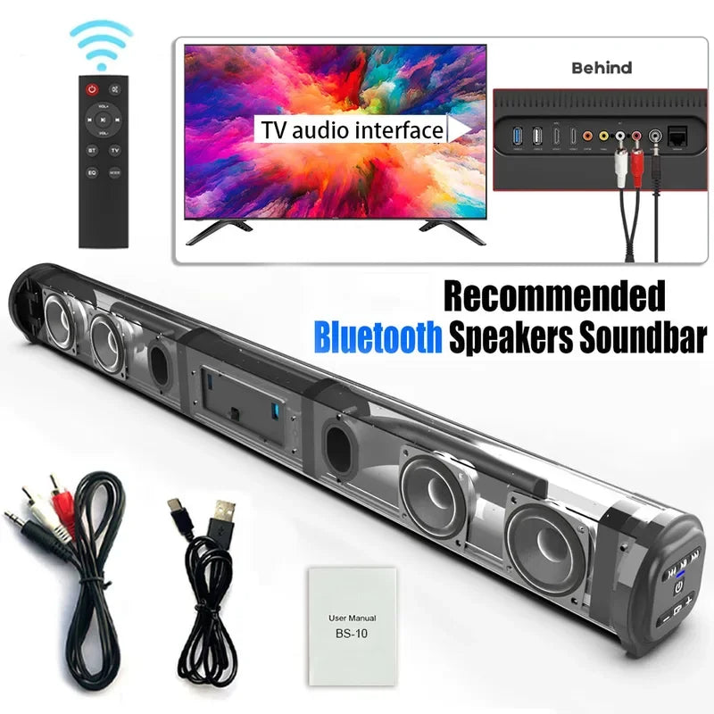 Barra de sonido inalámbrica con Bluetooth, sistema de altavoces con cable, sonido envolvente, estéreo, cine en casa, proyector de TV