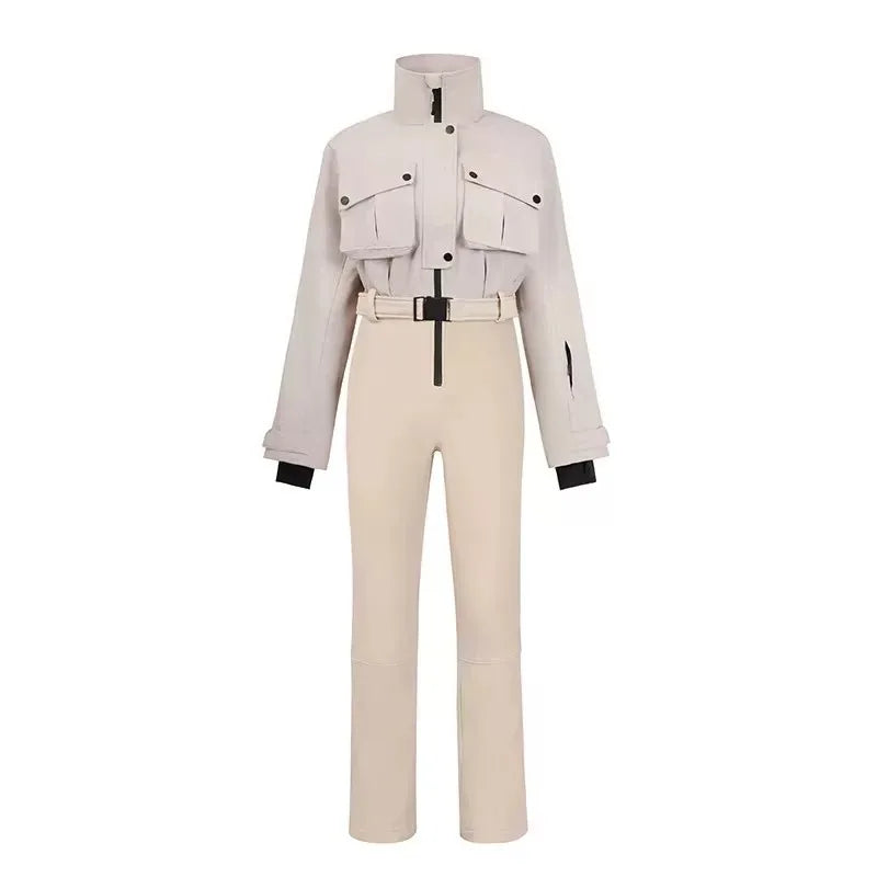 Traje de Esquí de una Pieza Color Caqui para Mujer, con Costuras Selladas 3L, Impermeable, Térmico, Ajustado, para Snowboard