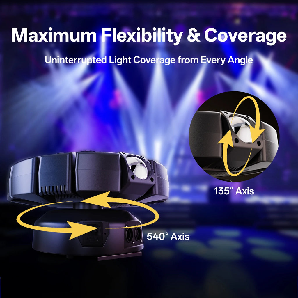 Luz Móvil de 150W con 8 Brazos, Luces LED RGBW, Bola Mágica, Luces Láser, Efecto de Haz, Proyector de Iluminación para Escenarios, Discotecas y Fiestas