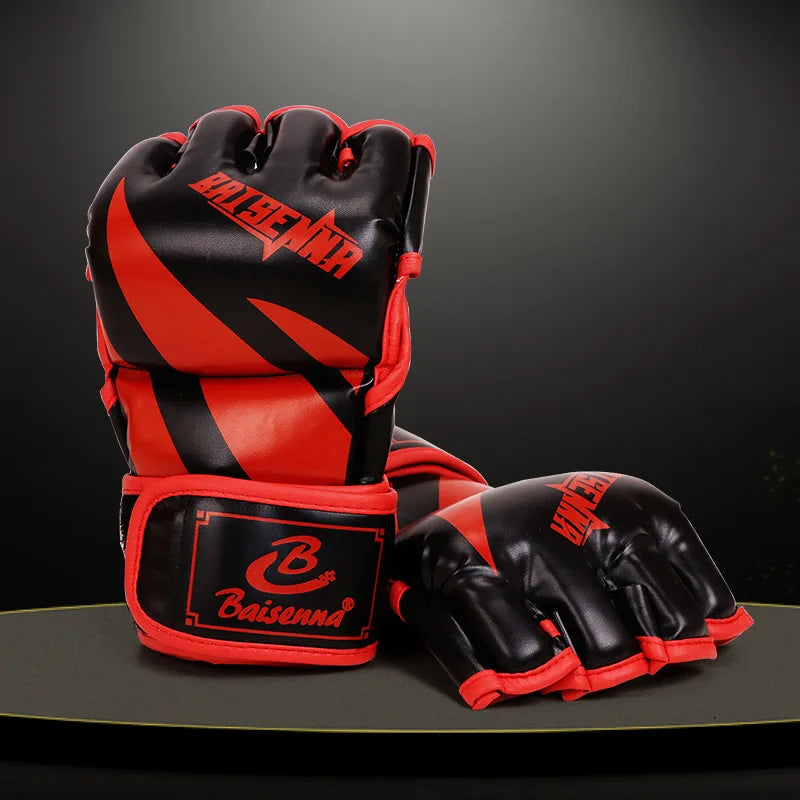 Guantes de Boxeo de Medio Dedo, Guantes de Boxeo MMA, Guantes de Competición de Muay Thai, Guantes de Entrenamiento de Boxeo de Cuero PU con Esponja