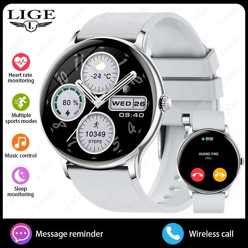 Nuevo reloj inteligente de acero para hombre, llamada Bluetooth, pantalla táctil completa, frecuencia cardíaca, monitoreo de sueño, resistente al agua, reloj inteligente deportivo para mujer