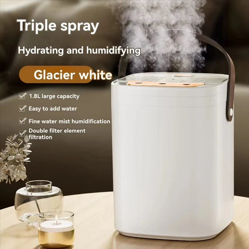 Humidificador Evaporativo de 1.8L con 3 Niveles de Pulverización y Luz Nocturna, Difusor de Perfume de Tres Boquillas, Humidificador de Aire para Dormitorio