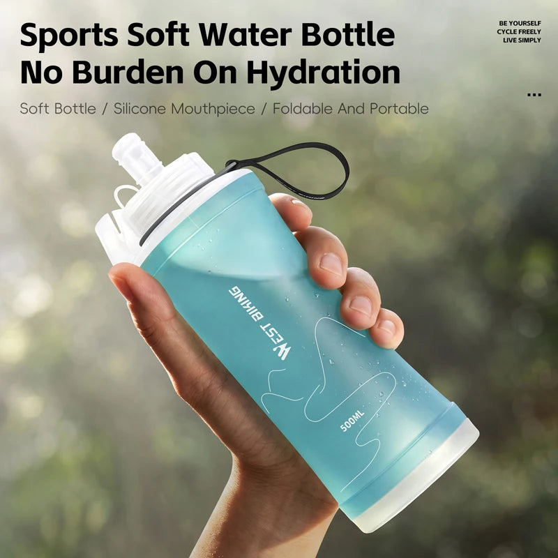 WEST BIKING Botella de agua suave para deportes, contenedor de agua plegable de TPU sin BPA para ciclismo, correr, senderismo, deportes al aire libre
