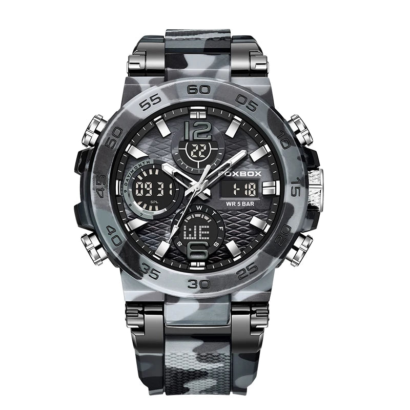 Reloj militar para exteriores FOXBOX, reloj digital de silicona con camuflaje de moda para hombre, reloj de cuarzo deportivo impermeable para hombre