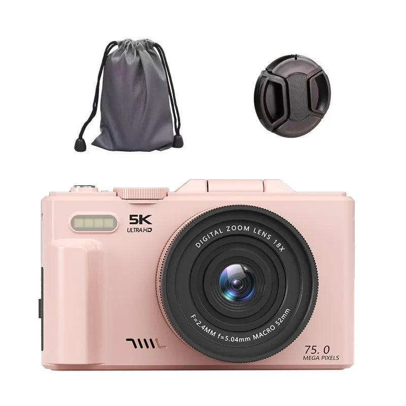 Cámara digital 5K para fotografía Cámara Vlogging de 75 MP para YouTube 3" 180 °   Pantalla abatible, cámara de disparo puntual con zoom digital 18X de 32 GB