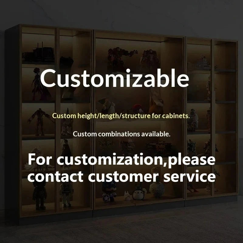 Vitrina de cristal templado personalizada de cualquier tamaño, con luz LED, almacenamiento escalonado de gran capacidad, marco de aluminio, a prueba de polvo, para sala de estar y hogar