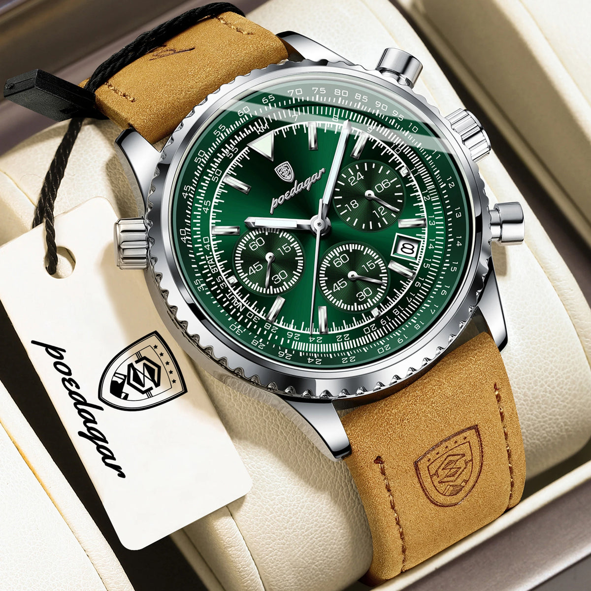 Reloj de cuarzo para hombre POEDAGAR, de negocios, resistente al agua, luminoso, con cronógrafo, fecha, correa de piel y diseño de moda