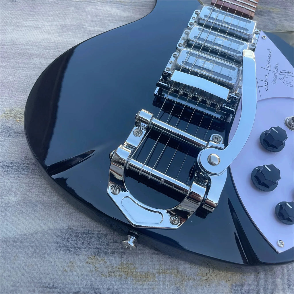 Oferta Especial Guitarra Eléctrica con Mástil de Palisandro HHH Negra 325 Pequeña Doble Tremolo Estilo Británico Unisex para Principiantes