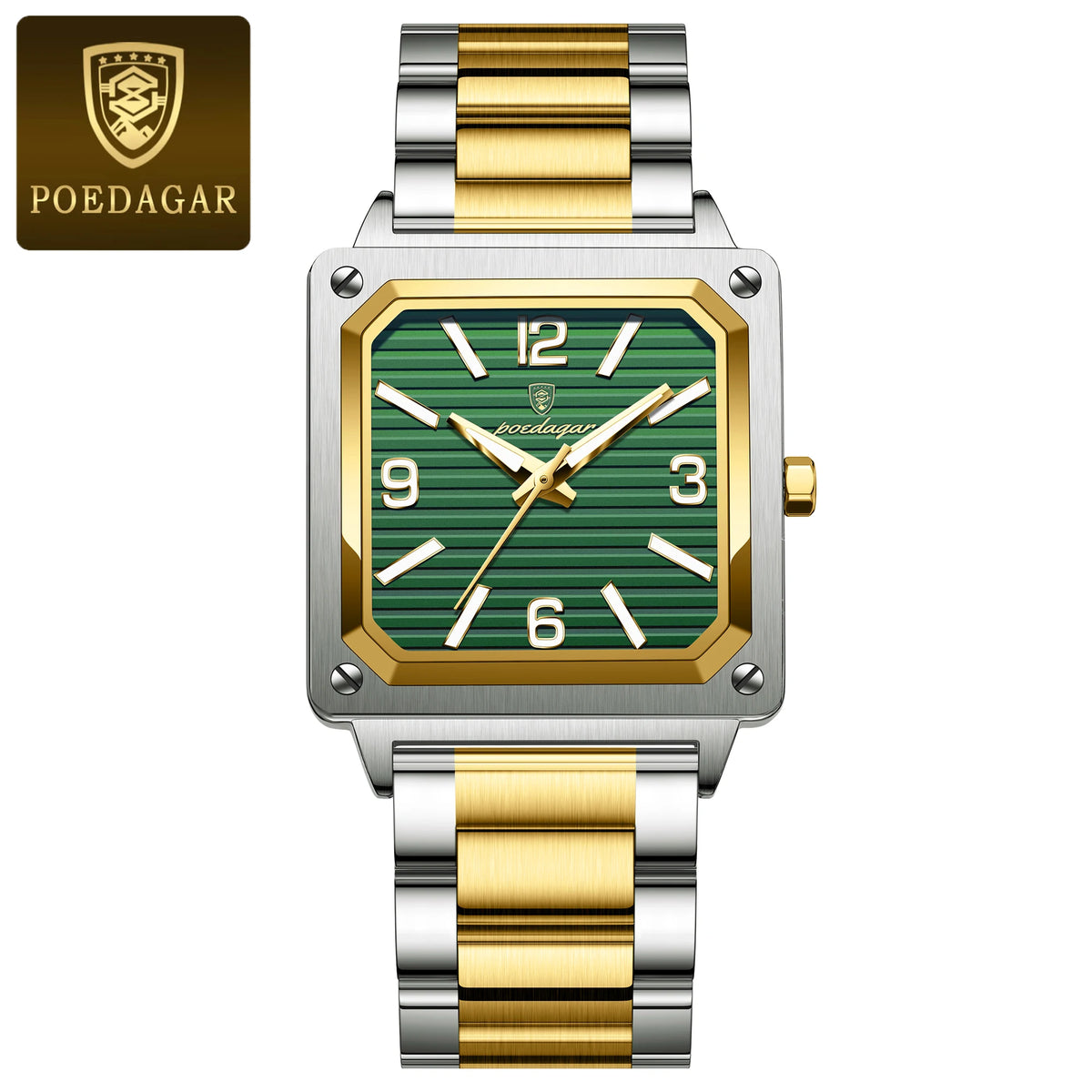 POEDAGAR Fashion Luxury Man Wristwatch Waterproof Luminous Stainless Steel Men's Quartz Watch Square Sport Watches for Men Reloj
