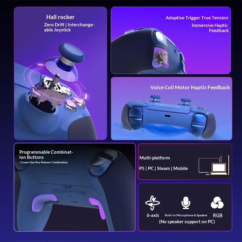 Mando inalámbrico para juegos IMECOO JG11, gatillos adaptativos, motor de bobina móvil, joysticks de efecto Hall, mando para PC, PS5 y Steam