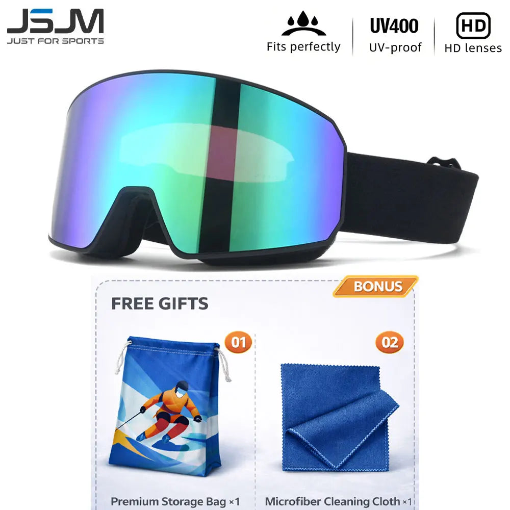 Gafas de Esquí JSJM para Adultos, Doble Capa, Antivaho, UV400, para Snowboard y Moto de Nieve, con Bolsa de Almacenamiento y Paño de Limpieza