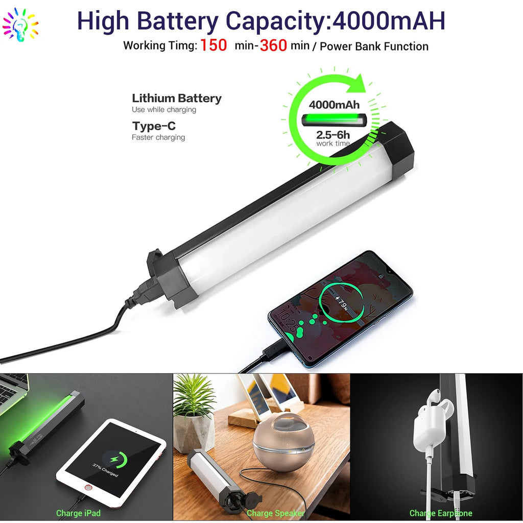 LUXCEO-luces de vídeo P200, lámpara de Control por aplicación de tubo RGB IP67, palo de iluminación LED para fotografía a prueba de lluvia para Tiktok/Vlog/grabación en vivo