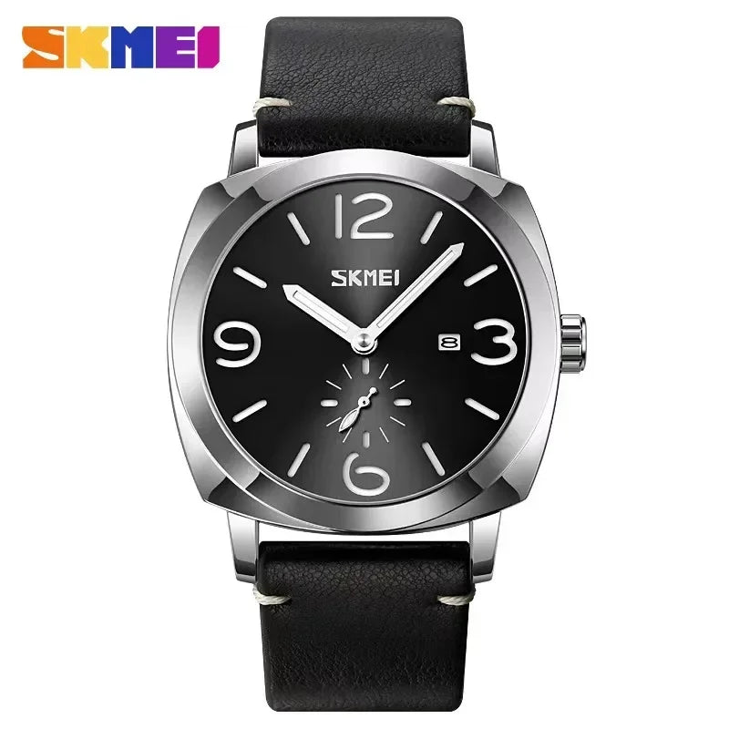 Reloj de pulsera de cuarzo para hombre SKMEI 9305, marca de lujo con correa de cuero auténtico, sencillo, con fecha y hora, reloj deportivo para hombre
