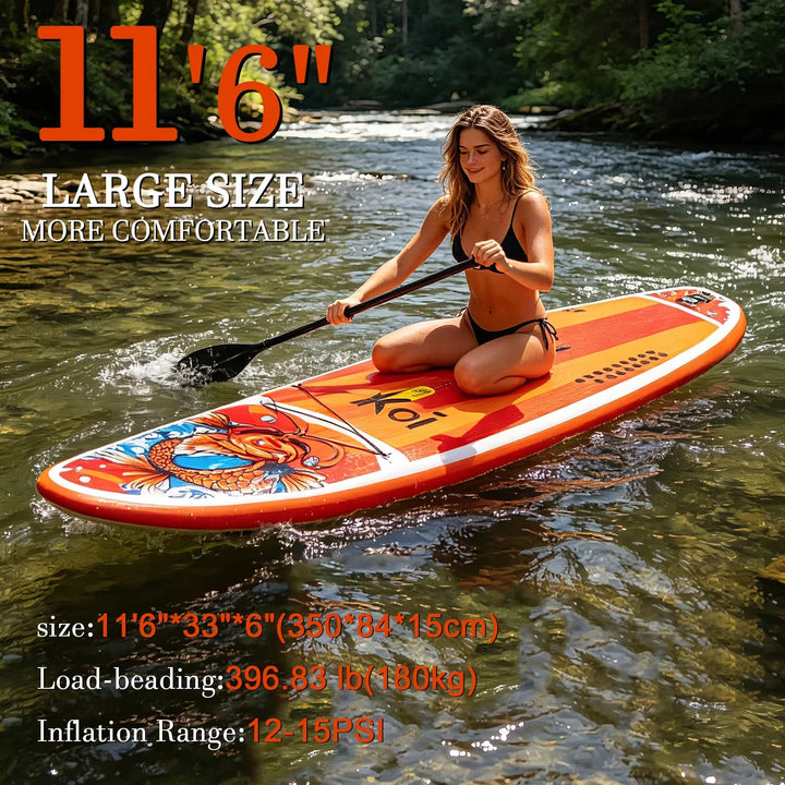 Tabla de Paddle Surf Inflable FeathRLite SUP 350x83x15cm SUPFR01E Diseño Koi Dragon con Remo, Bomba, Mochila, 3 Aletas, Correa, Bolsa Impermeable, Cubierta Antideslizante de EVA para Adultos, Principiantes, Yoga, Pesca, Play