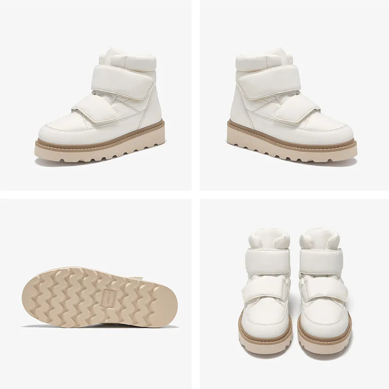 BEAUTODAY botines de mujer de tela con punta redonda plataforma de Color sólido gancho y bucle antideslizante botas de nieve de invierno hechas a mano 08064
