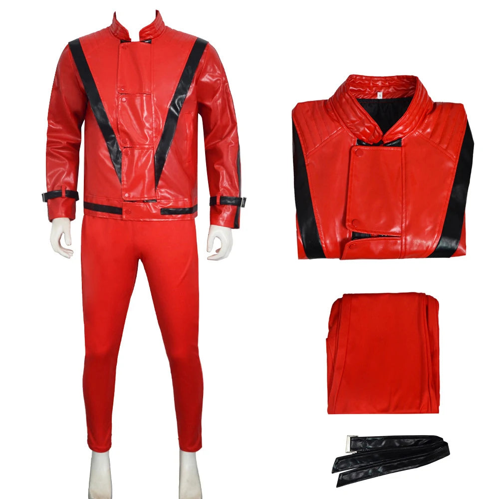 Disfraz de Michael Jackson en Rojo, Imitación de Cuero, para Cosplay, Halloween, Actuaciones, Juego de Roles, Conjunto Completo