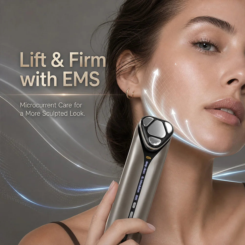 Limpiador Ultrasónico 4 en 1, Exfoliante Facial, Limpiador de Piel, EMS, Exportación de Iones, Luz Roja, Eliminador de Puntos Negros, Tecnología de Belleza para el Cuidado de la Piel, Dispositivo para el Hogar