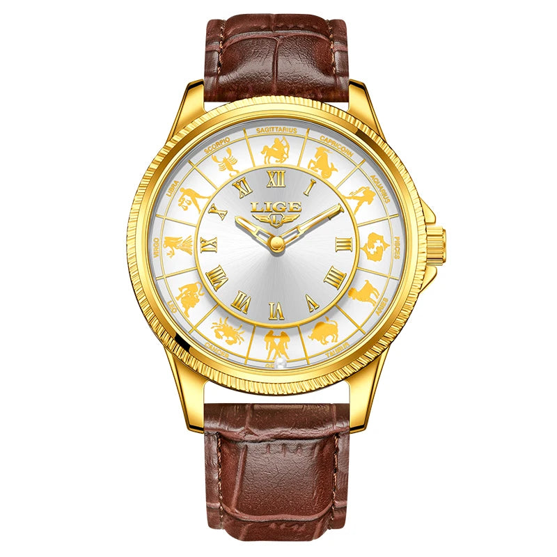 LIGE Reloj de cuarzo de lujo para hombre, nuevo diseño de moda, constelación, resistente al agua 30M, luminoso, regalo creativo para hombre