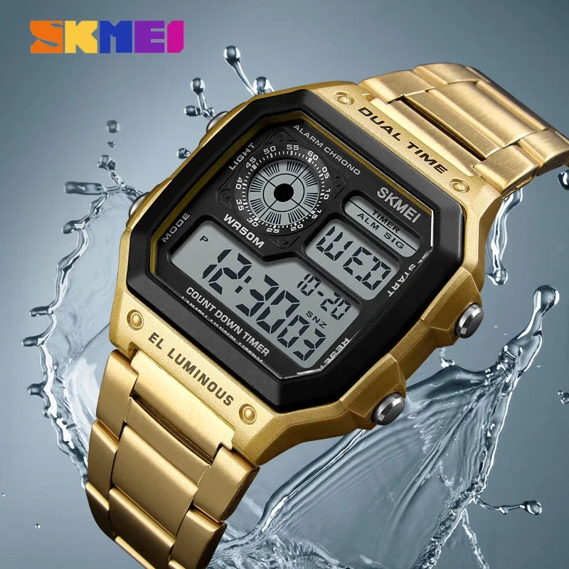 SKMEI 1335 Digital Watch for Men Retro Sports Waterproof Chrono Electronic Mens Wristwatches Stainless Steel Clock Reloj Hombre